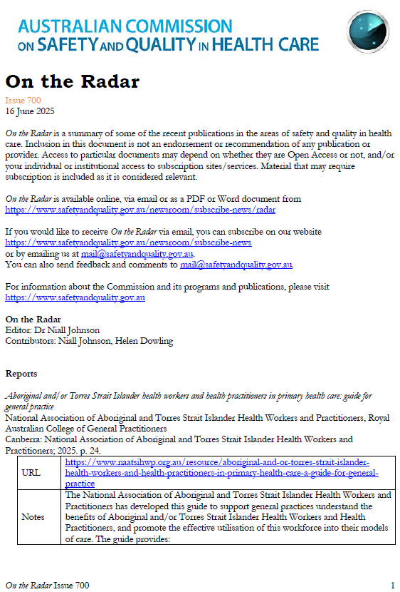 Image of cover page of On the Radar Issue 700