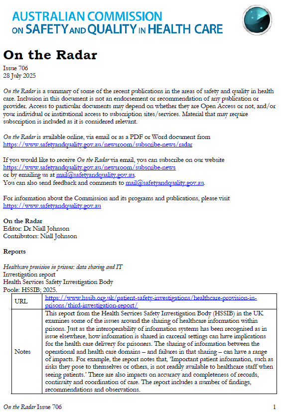 Image of front page of On the Radar Issue 706