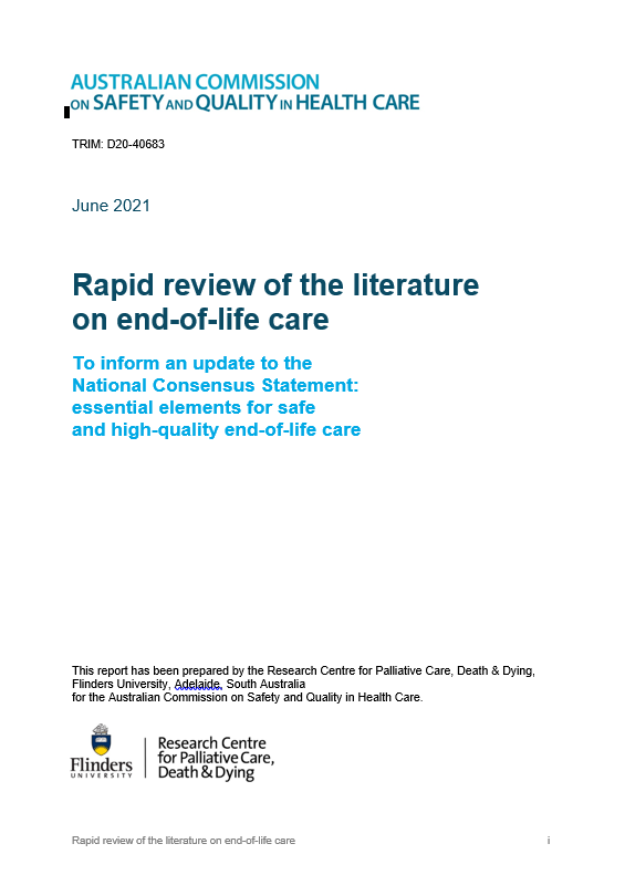 Thumbnail of Title page of the Rapid review of the literature end of life care 2021