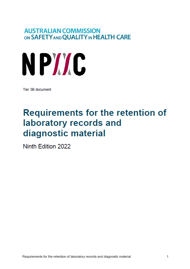 An image of the first page of the document Requirements for the retention of laboratory records and diagnostic material