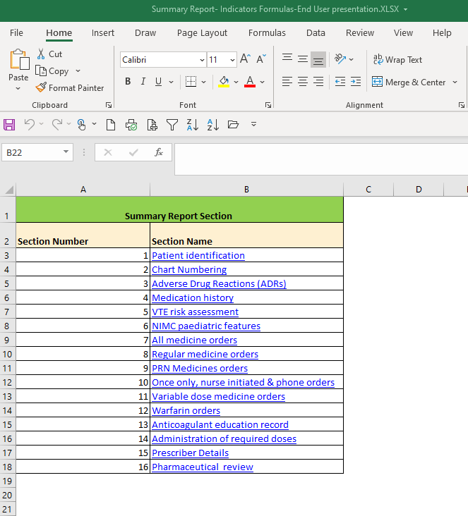 Summary Report- Indicators Formulas-End User presentation