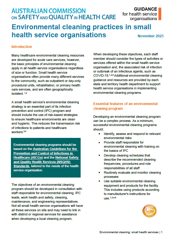 thumbnail environmental cleaning practices in small health service organisations