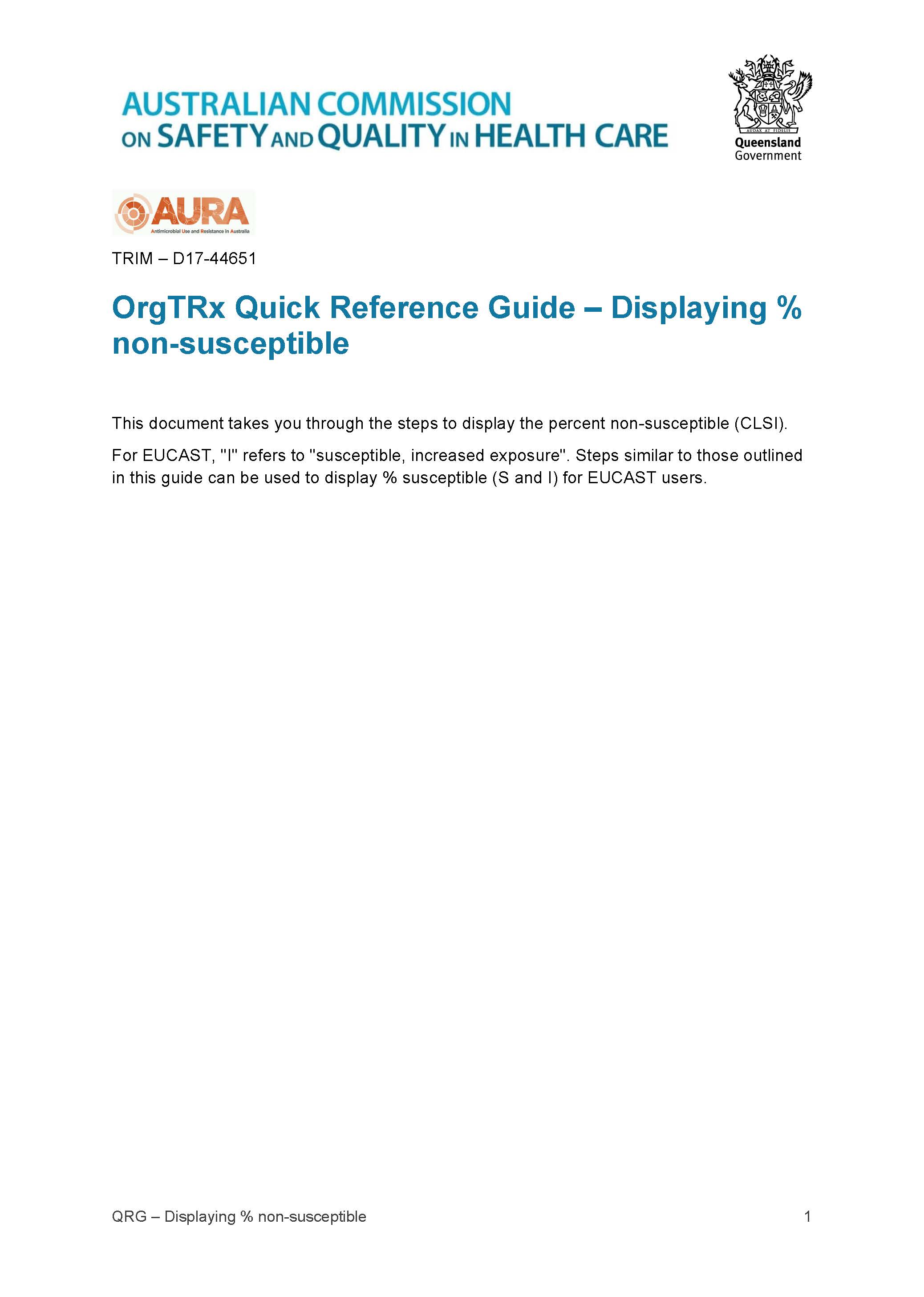 OrgTRx Quick Reference Guide – Displaying % non-susceptible