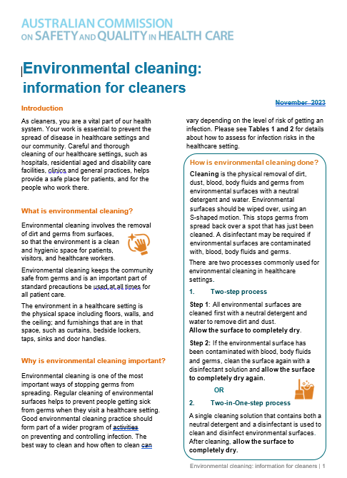 Environmental cleaning: Information for cleaners