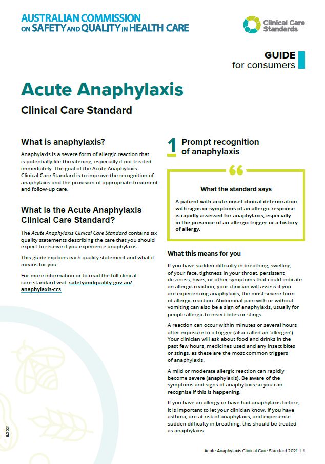 Thumbnail picture of the Acute Anaphylaxis Consumer sheet