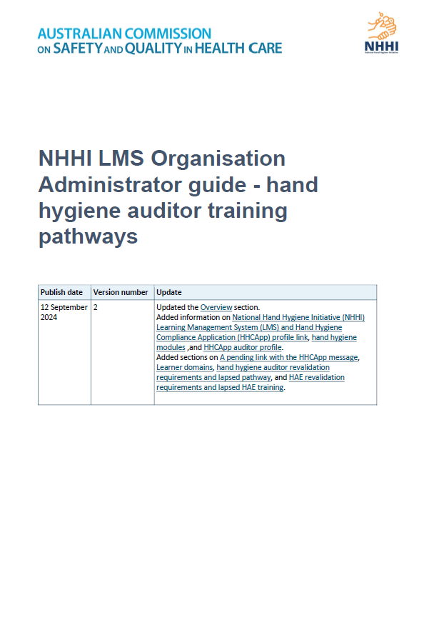 Thumbnail - NHHI LMS Organisation Administrator guide - hand hygiene auditor training pathways