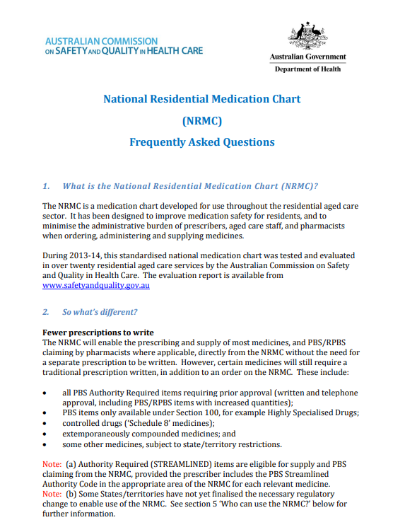 National Residential Medication Chart Frequently Asked Questions Sept 2014