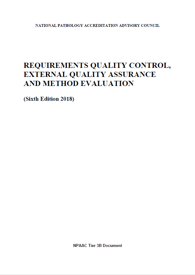 An image of the front cover of Tier 3B Requirements for Quality Control, External Quality Assurance and Method Evaluation (Sixth Edition 2018)