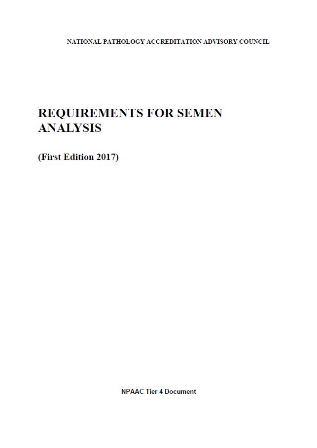 An image of the front cover of Tier 4 Requirements for Semen Analysis (First Edition 2017)