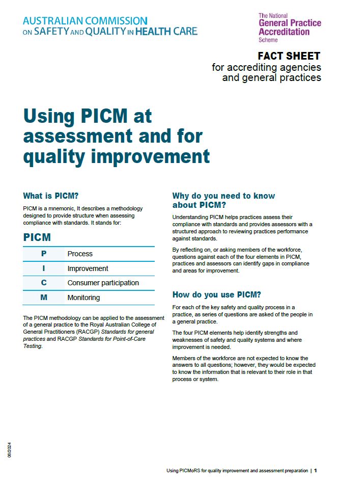 Using PICM at assessment and for quality improvement