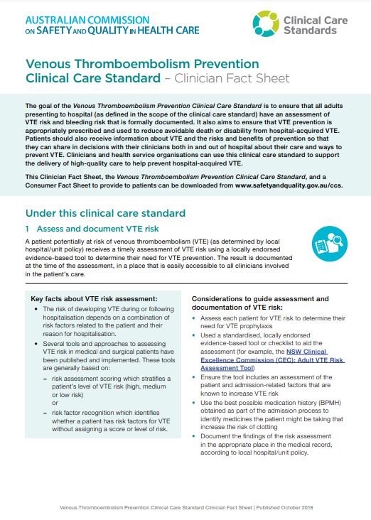Thumbnail of VTE CCS Clinician Fact Sheet