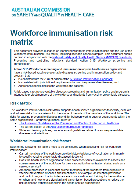 Workforce Immunisation Risk Matrix Thumbnail