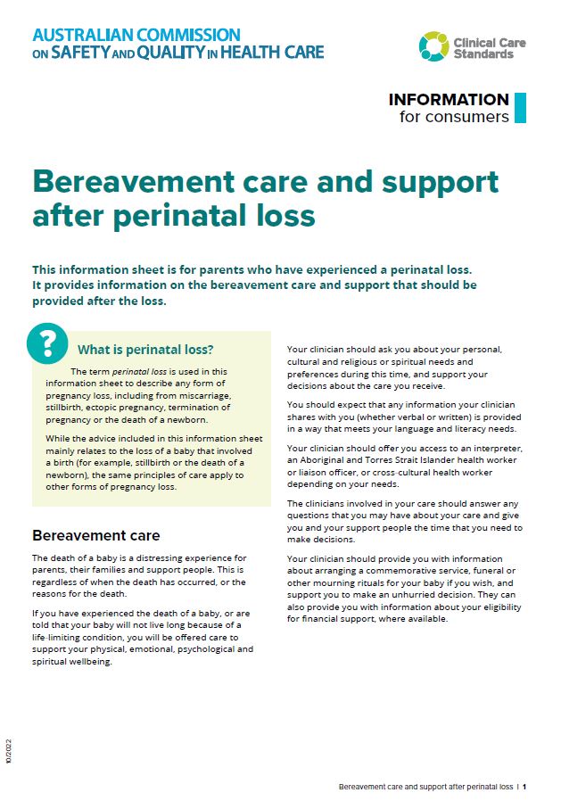 Bereavement care and support after perinatal loss - information for ...