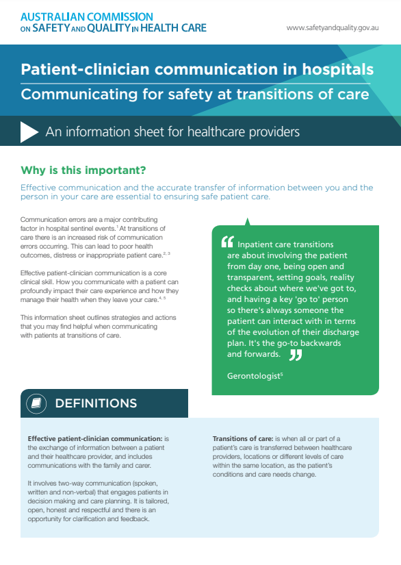 Patient-clinician communication in hospitals - Communicating for safety ...