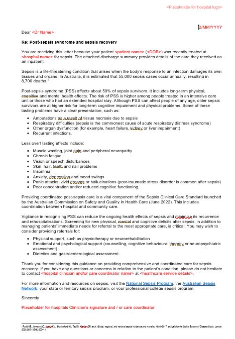 GP letter template for discharge - Sepsis Clinical Care Standard ...