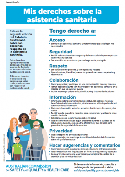 Fact sheet cover - Charter of Healthcare Rights - Spanish