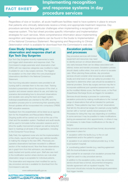 day procedure services R&R implementation factsheet DPS