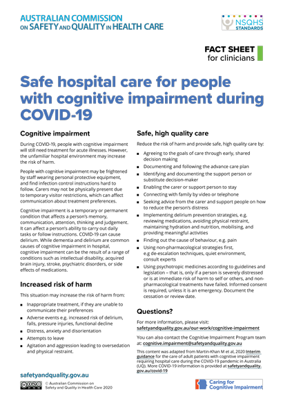 Safe hospital care for people with cognitive impairment during COVID-19 Fact Sheet