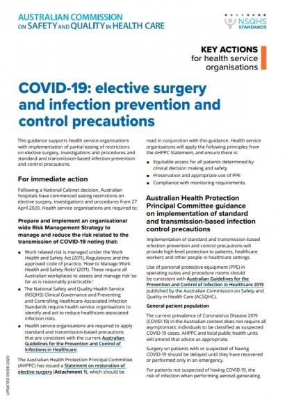 Covid-19: Elective surgery and infection prevention control precautions