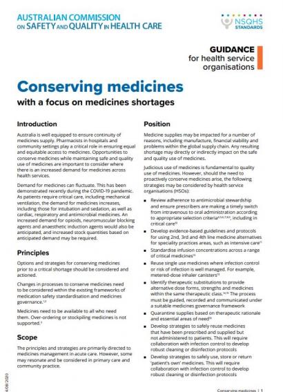 Conserving Medicines - Guidance for Health Service Organisations