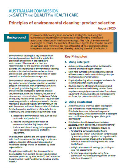 Environmental cleaning Product selection August 2020