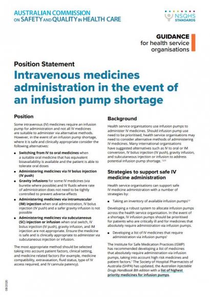 Intravenous Medicines Administration - Position Statement