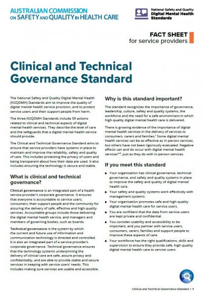 NSQDMH Standards Fact Sheet - Clinical and Technical Governance Standard