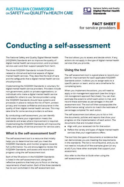 Fact Sheet - Conducting a Self-assessment against the NSQDMH Standards