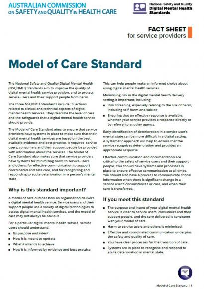 NSQDMH Standards Fact Sheet - Model of Care Standard