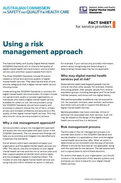 Fact sheet - Applying the NSQDMH Standards Using a Risk Management Approach