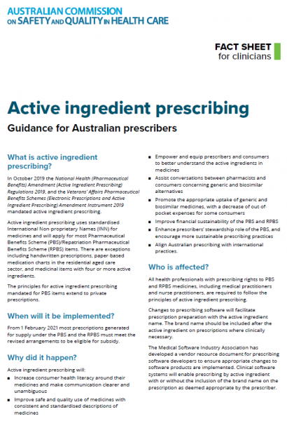 Image of the Fact sheet for active ingredient prescribing