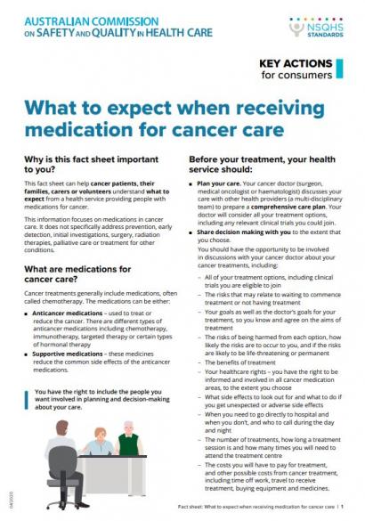 What to expect when receiving medication for cancer care- fact sheet