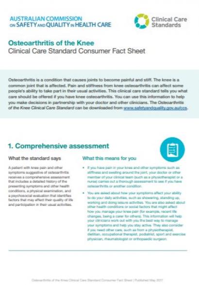 Osteoarthritis of the knee CCS consumer fact sheet