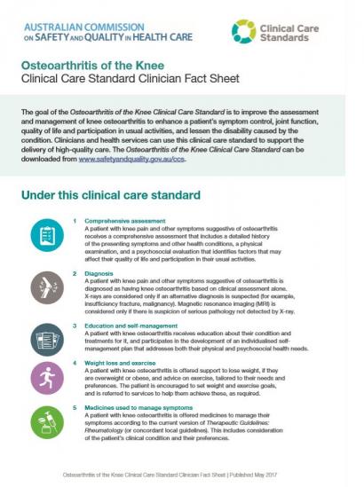 Clinician Fact Sheet for Osteoarthritis of the Knee CCS