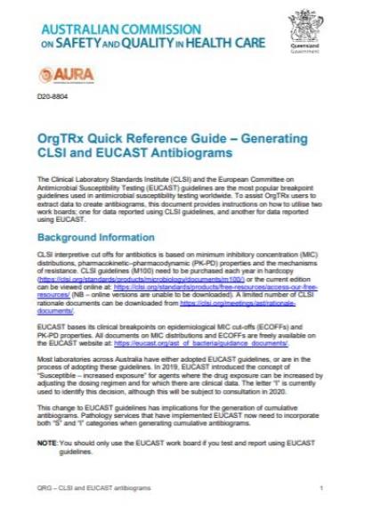 OrgTRx Quick Reference Guide - Susceptibility Profile for CLSI & EUCAST Methods - June 2020