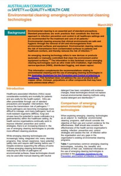 Emerging environmental cleaning technologies fact sheet