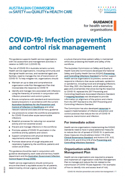 COVID-19: Infection prevention and control risk management