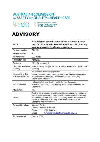 An image of the front page of Advisory AS21/04