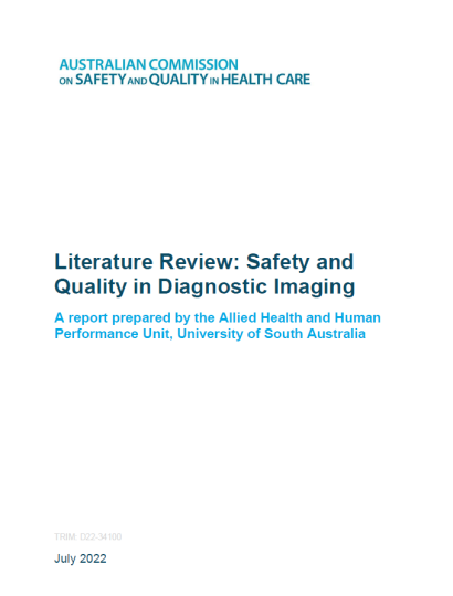 An image of the front page of the Literature review - Safety and quality in diagnostic imaging