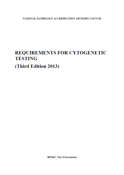 An image of the front cover of Tier 4 Requirements for Cytogenetic Testing (Third Edition 2013)