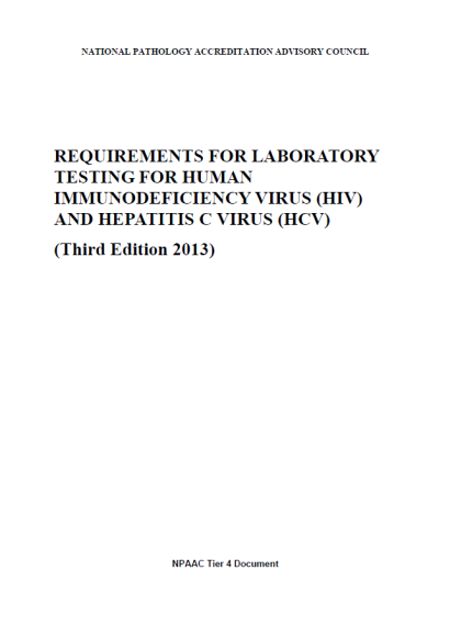 An image of the front cover of Tier 4 Requirements for laboratory testing for human immunodeficiency virus (HIV) and hepatitis C virus (HCV) (Third Edition 2013)