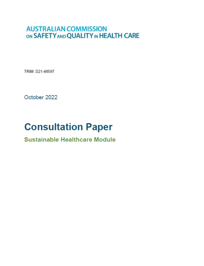 An image of the front cover of the Consultation Paper - Draft Sustainable Healthcare Module