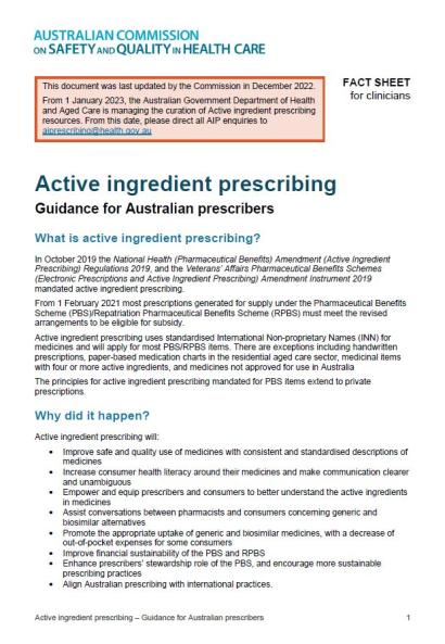 Image of the Fact sheet for active ingredient prescribing