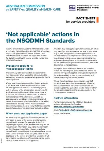 Not applicable actions in the NSQDMH Standards fact sheet