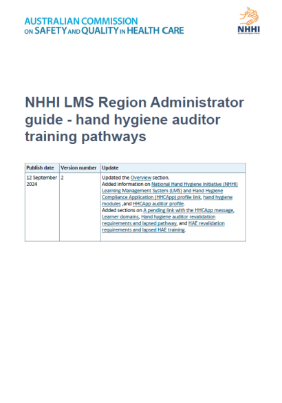 thumbnail for the NHHI LMS Region Administrator Guide - hand hygiene auditor training pathways