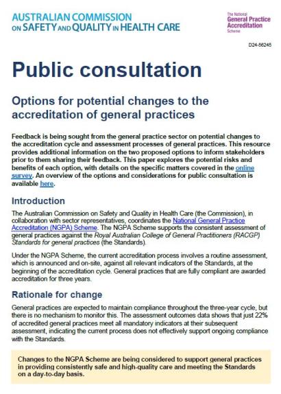 Options for potential changes to the accreditation of general practices