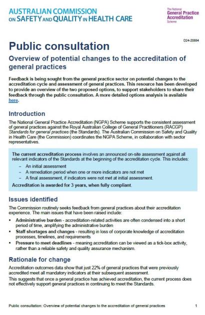 Overview of potential changes to the accreditation of general practices