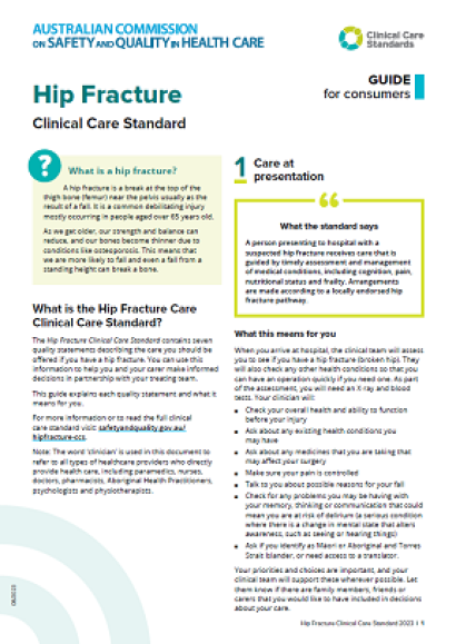 Guide for Consumers - Hip Fracture Fact Sheet