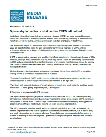 Media release - Atlas Focus Report: COPD