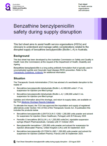 Benzathine benzylpenicillin safety during supply disruption